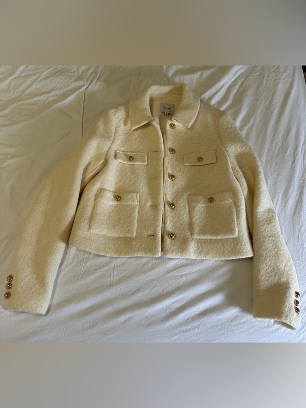 Reformation Cream Bouclé Button-Front Jacket - Women size XS